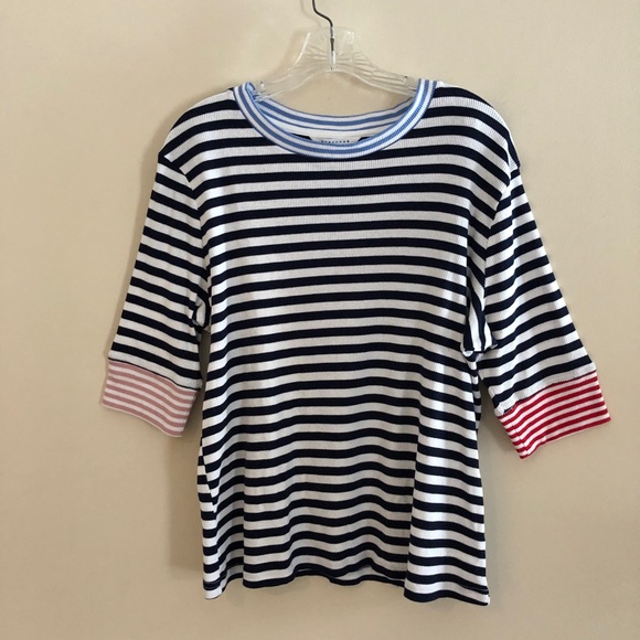 POPSUGAR Tops - NWT POPSUGAR Plus Size Ribbed Multicolored Striped Three Quarter Sleeve T-Shirt